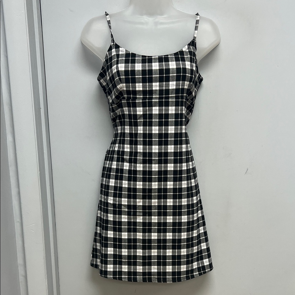 Brandy Melville J. Galt Black & White Plaid Mini Dress | Adjustable Straps